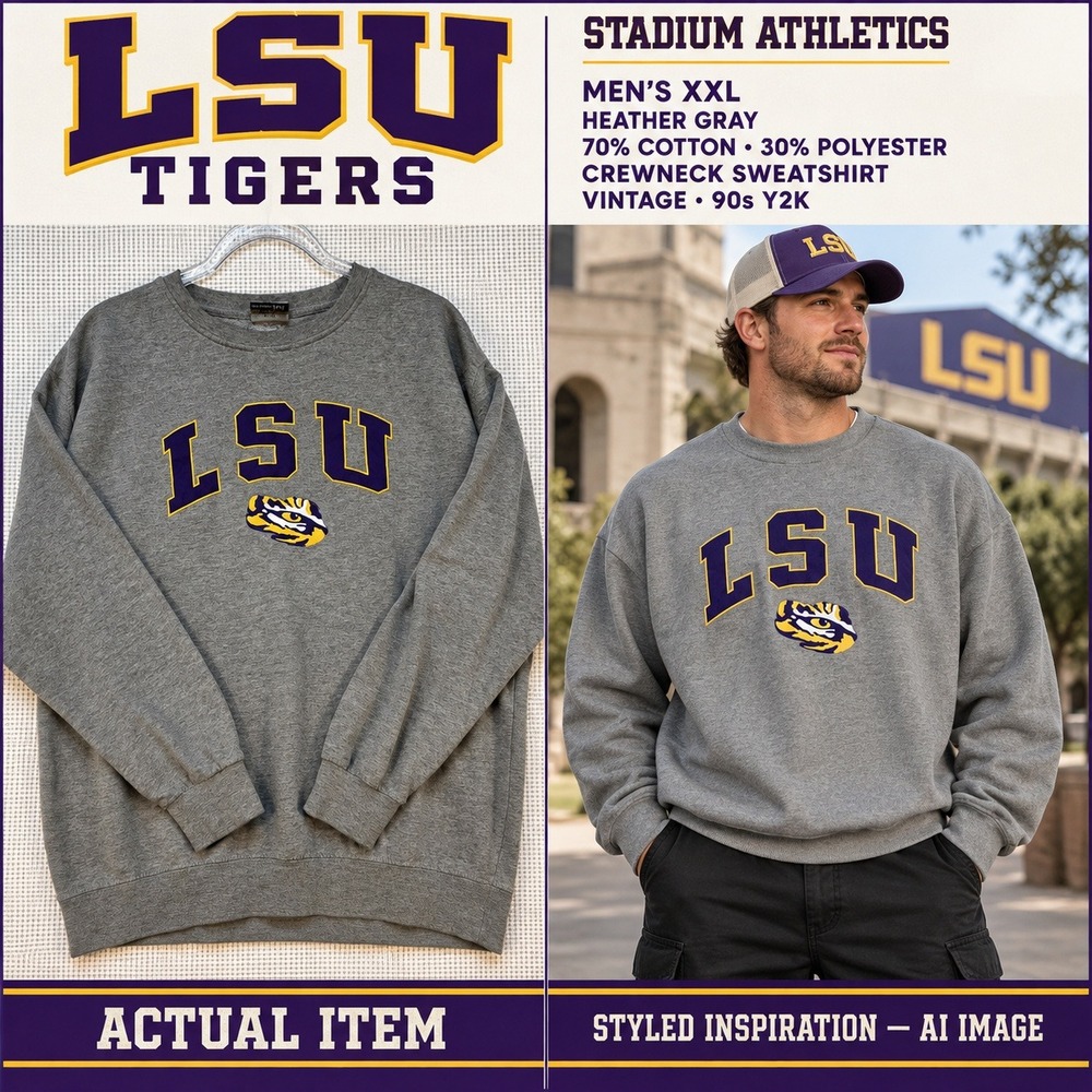 Vintage LSU Tigers Stadium Athletics‎ Heather Gray Crewneck Sweatshirt Sz XXL